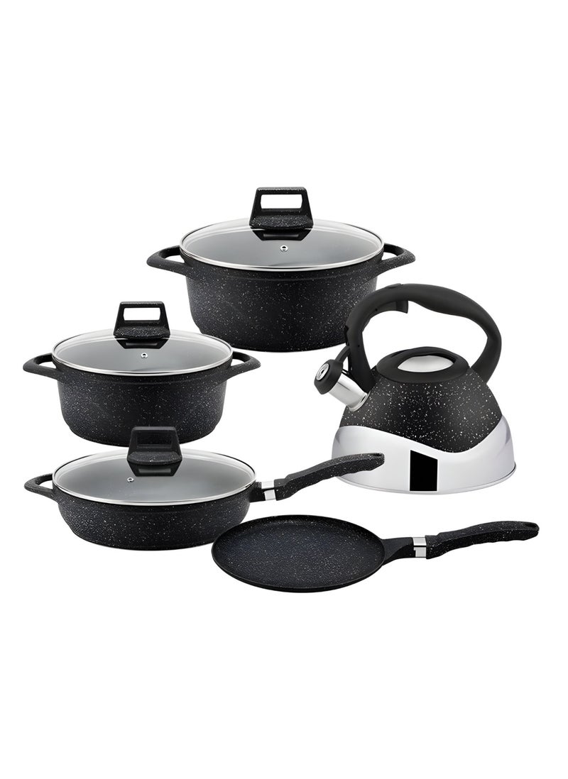 8 PCs Aluminum Marble Print Cookware Sets with Non Stick Coating | Pots and Pans Cooking Set 8-Piece