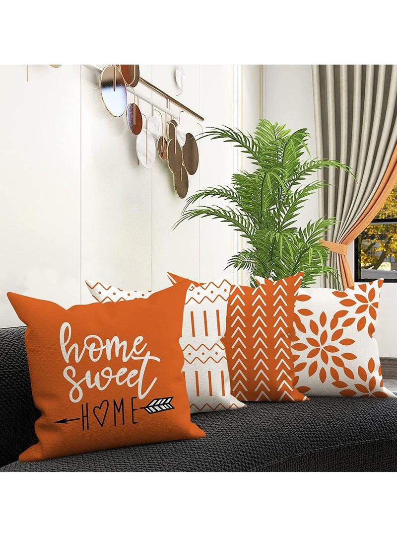 Throw Pillow Cover, Fall Decor for Home, Modern Sofa Decorative Outdoor Linen Fabric Case Couch Bed Car 45x45cm Orange Set of 4