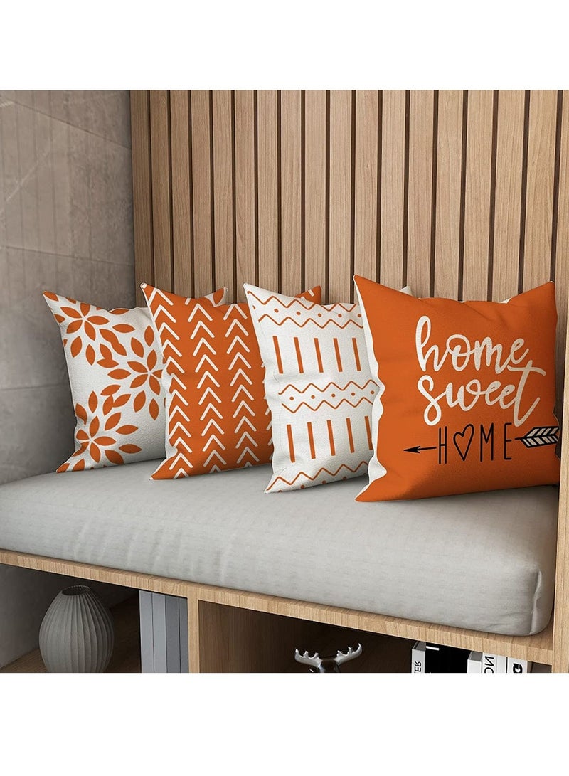 Throw Pillow Cover, Fall Decor for Home, Modern Sofa Decorative Outdoor Linen Fabric Case Couch Bed Car 45x45cm Orange Set of 4