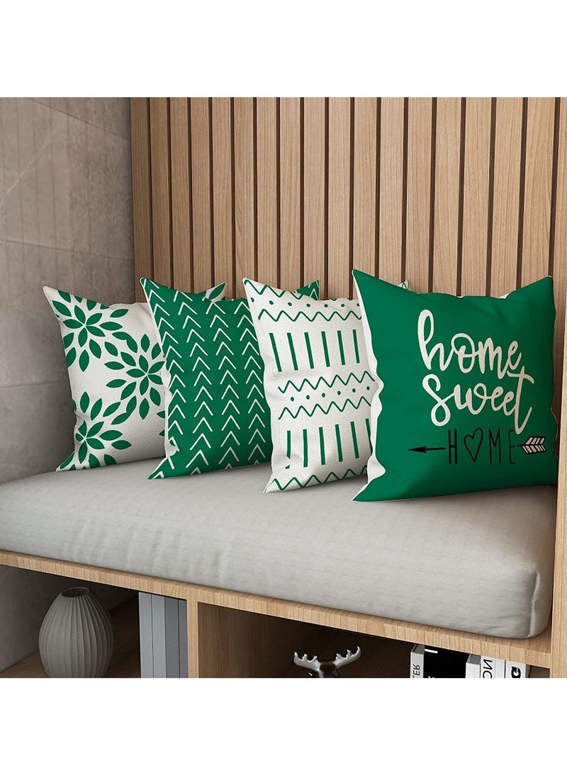 Throw Pillow Cover, Modern Sofa Decorative Covers 18x18 Set of 4, Outdoor Linen Fabric Case for Couch Bed Car Home Decoration 45x45cm (Green, 18x18,Set 4)