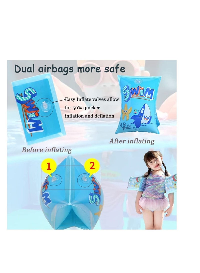 Children's Swimming Armbands Motif with Mermaids Roll-Up Inflatable Swim Floater Sleeves Training Aid Baby Float Arm Bands Kids Ring Pool Water Toy Accessories for Boys Girls 2-6 Years