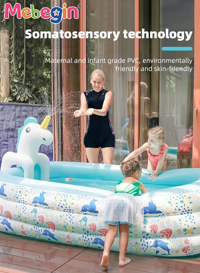 Horse Sprinkler Paddling Pool, Ideal Interactive Splash Pool, Cartoon Sprinkler Wading Pool, Sturdy Inflatable Swimming Pool, Full-Sized Family Blow up Pool, Outdoor Garden Pool, Great for Garden, Courtyard, Grassland, Beach and Swimming Pool, 240*165*60cm