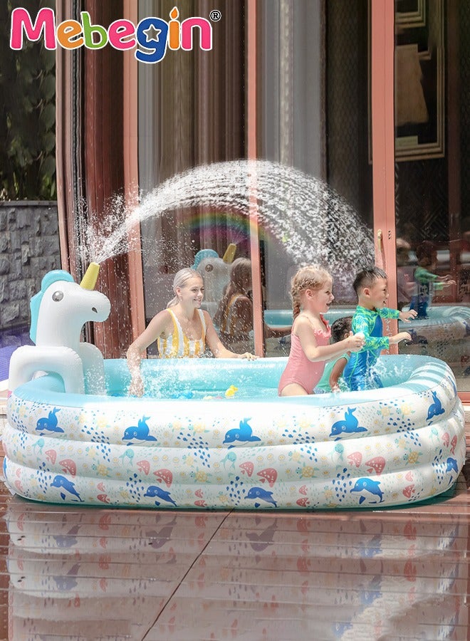 Horse Sprinkler Paddling Pool, Ideal Interactive Splash Pool, Cartoon Sprinkler Wading Pool, Sturdy Inflatable Swimming Pool, Full-Sized Family Blow up Pool, Outdoor Garden Pool, Great for Garden, Courtyard, Grassland, Beach and Swimming Pool, 240*165*60cm