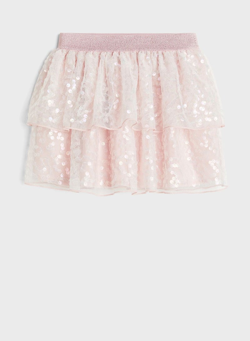 Kids Sequined Tiered Skirt