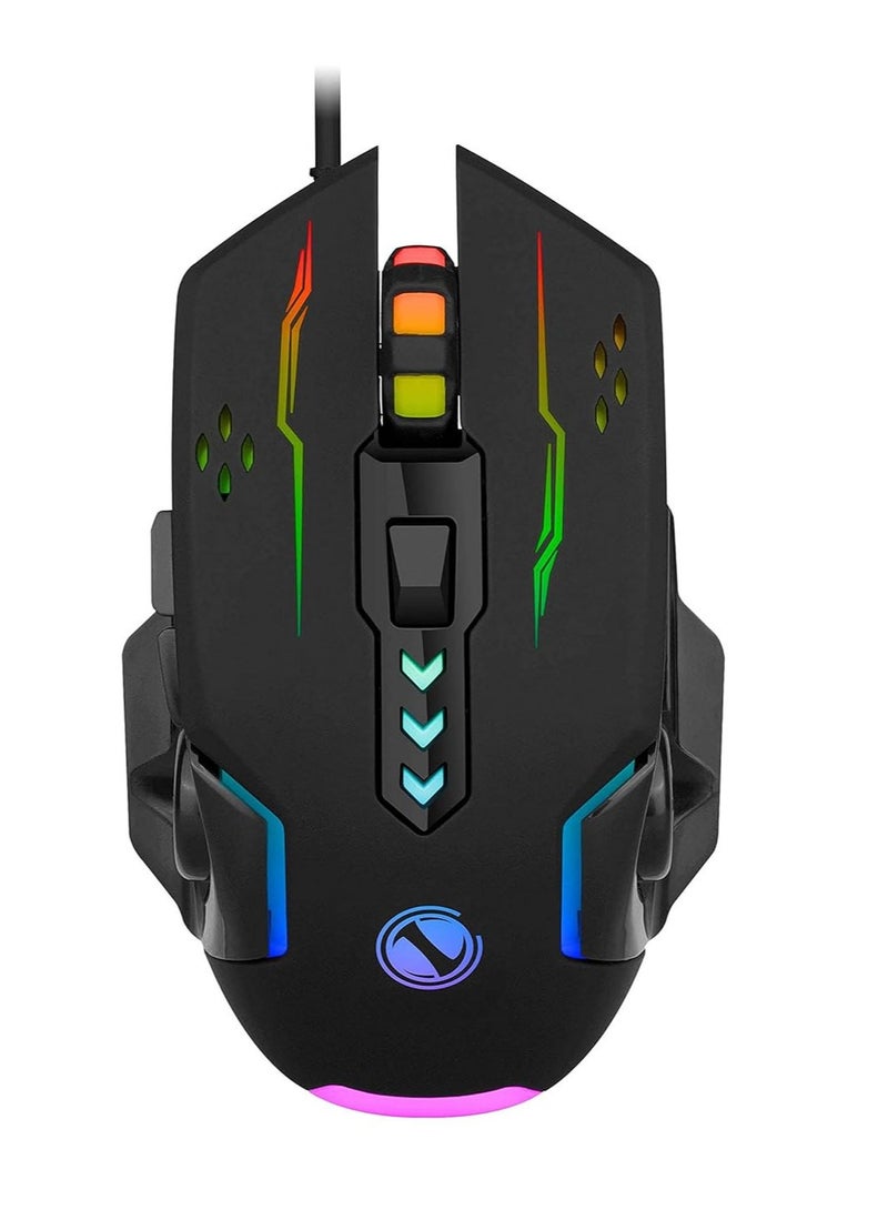 ENTWINO Mouse, Laptop Mouse, Computer Mouse, Wired USB Mouse, 6 buttons Optical Mouse With RGB Lights Wired Optical Mouse  (USB 2.0, Black)