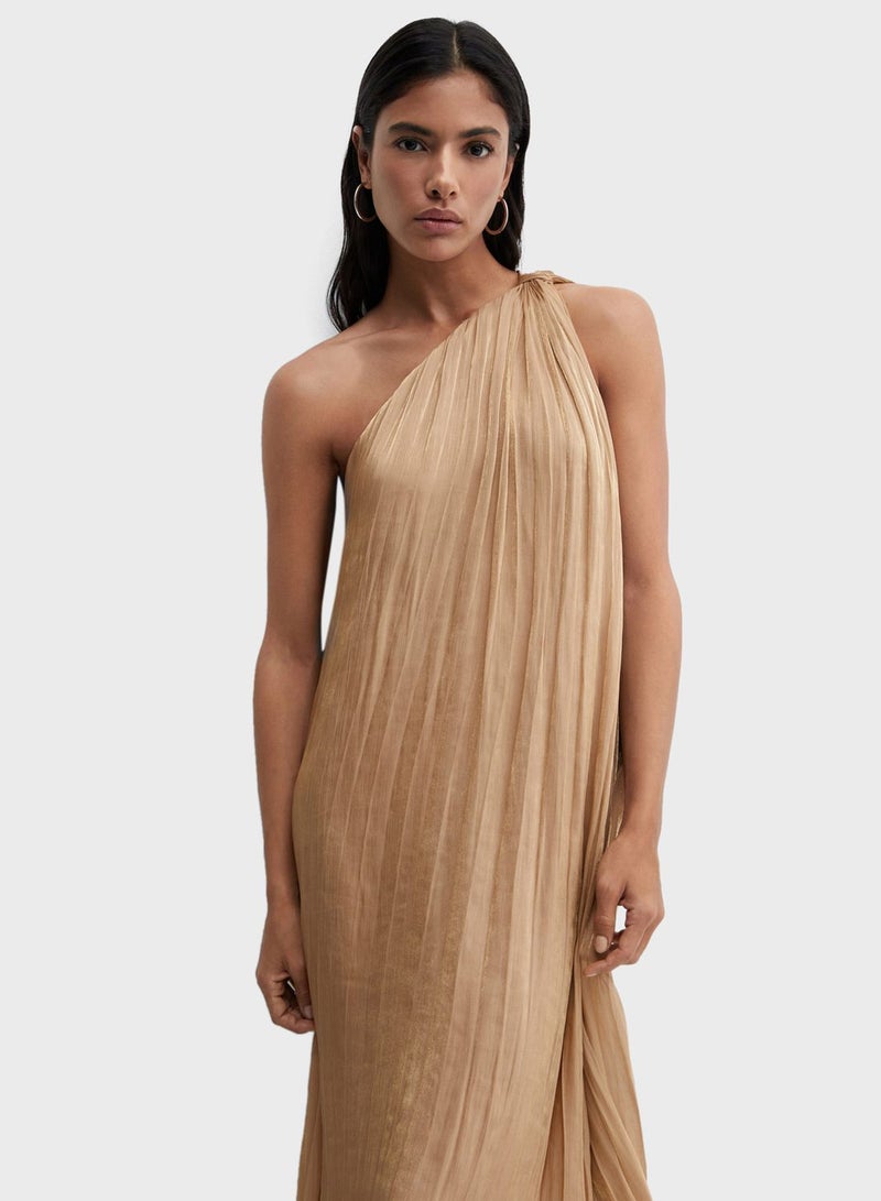 One Shoulder  Pleated Dress