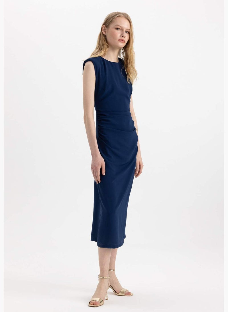 Bodycon Round Collar aerobics Sleeveless Midi Short Sleeve Woven Dress