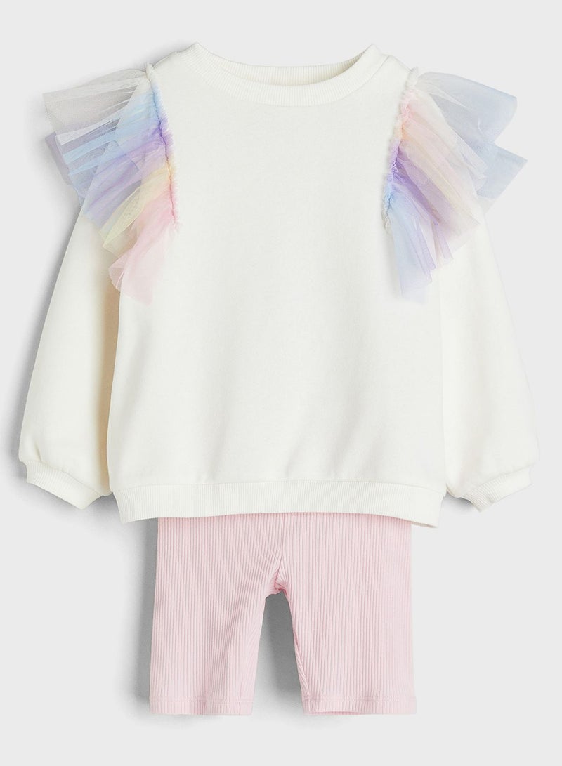 Kids Ruffle Sleeve Sweatshirts & Shorts Set