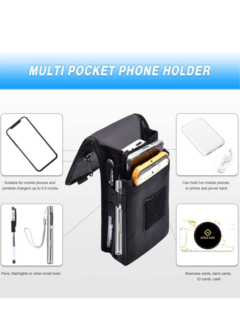 Double Pocket Phone Holster Belt Bag Multi Purpose Tool For Work Hiking Camping