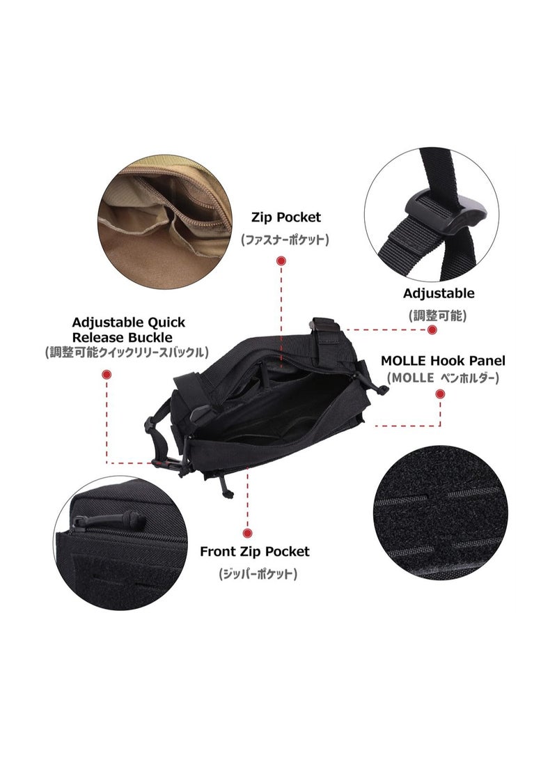 Tactical Waist Bag, Multipurpose EDC Bag Military Backpack Attachment Outdoor Single Shoulder Crossbody for Survival Game Climbing Hiking Cycling (Black)