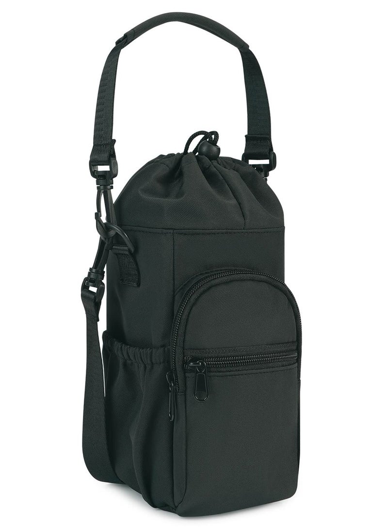 Water Bottle Holder Bag, 40oz Insulated Carrier Sling Bag with Adjustable Shoulder Strap & Phone Zipper Pocket Side Pockets, Sleeve