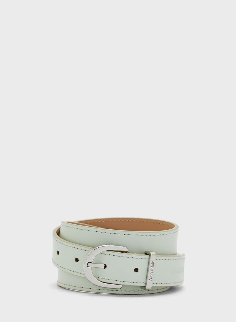 Round Buckle Logo Loop Belt