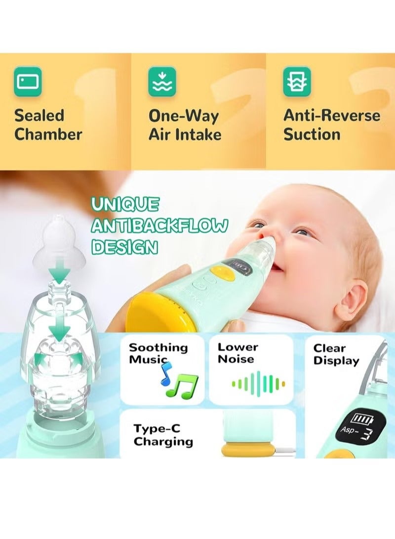 Baby Nasal Aspirator, Electric Auto Snot Remover with LED Light & Music, include 3 Tips and Tweezers, 3 Speed Suction and Low Noise, Rechargeable Nose Sucker for Snotty Kid