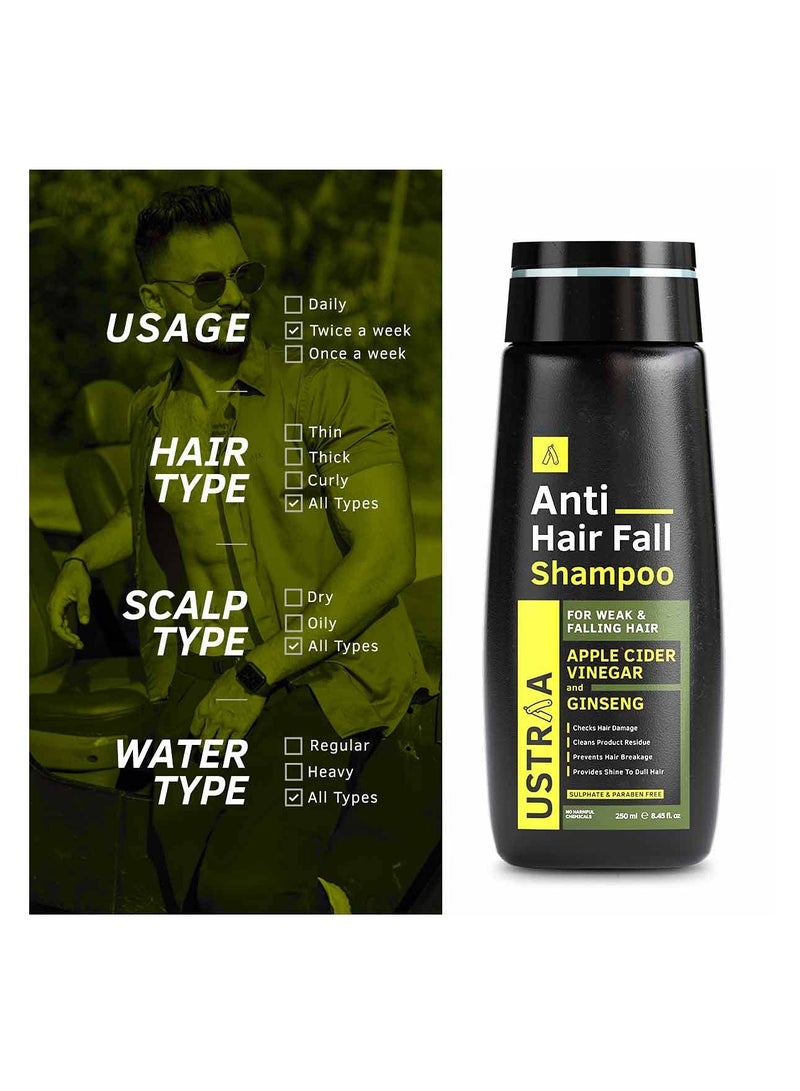 Anti Hair Fall Shampoo 250ml - Clinically tested to reduce hairfall by 64%, Dermatologically Tested, With Apple Cider Vinegar, Strengthens Hair