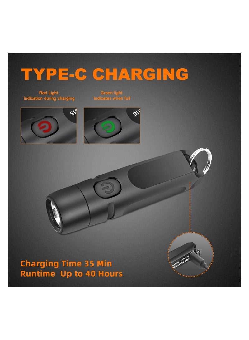 650 Lumens Rechargeable Keychain Flashlight, EDC Pocket Flashlight Mini High Pocket-Sized for Camping Outdoors Emergency