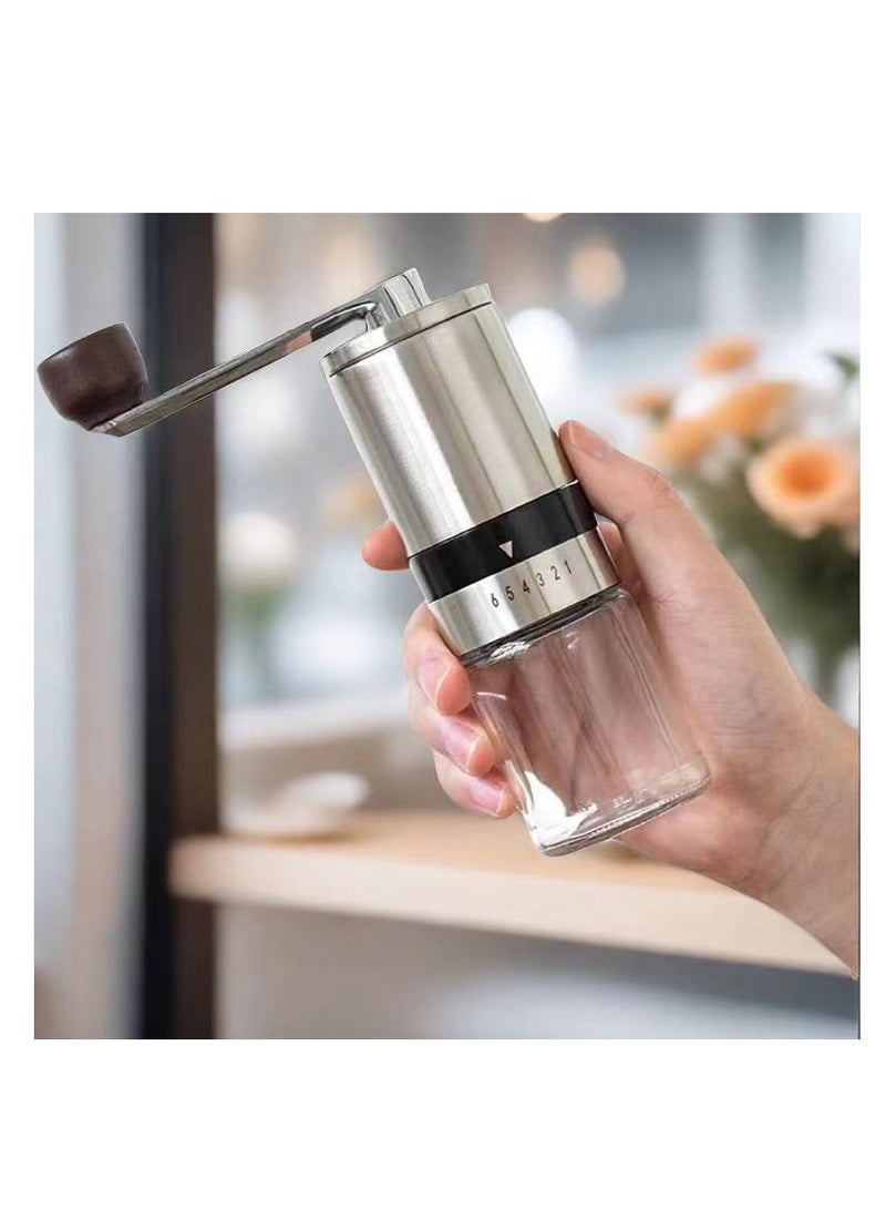 Manual Coffee Beans Grinder, Stainless Steel Hand Coffee Machine Blenders for Travel, Portable Coffee Grinder with 6 Gears Adjustable Coarseness Ceramic Core (Grinder)