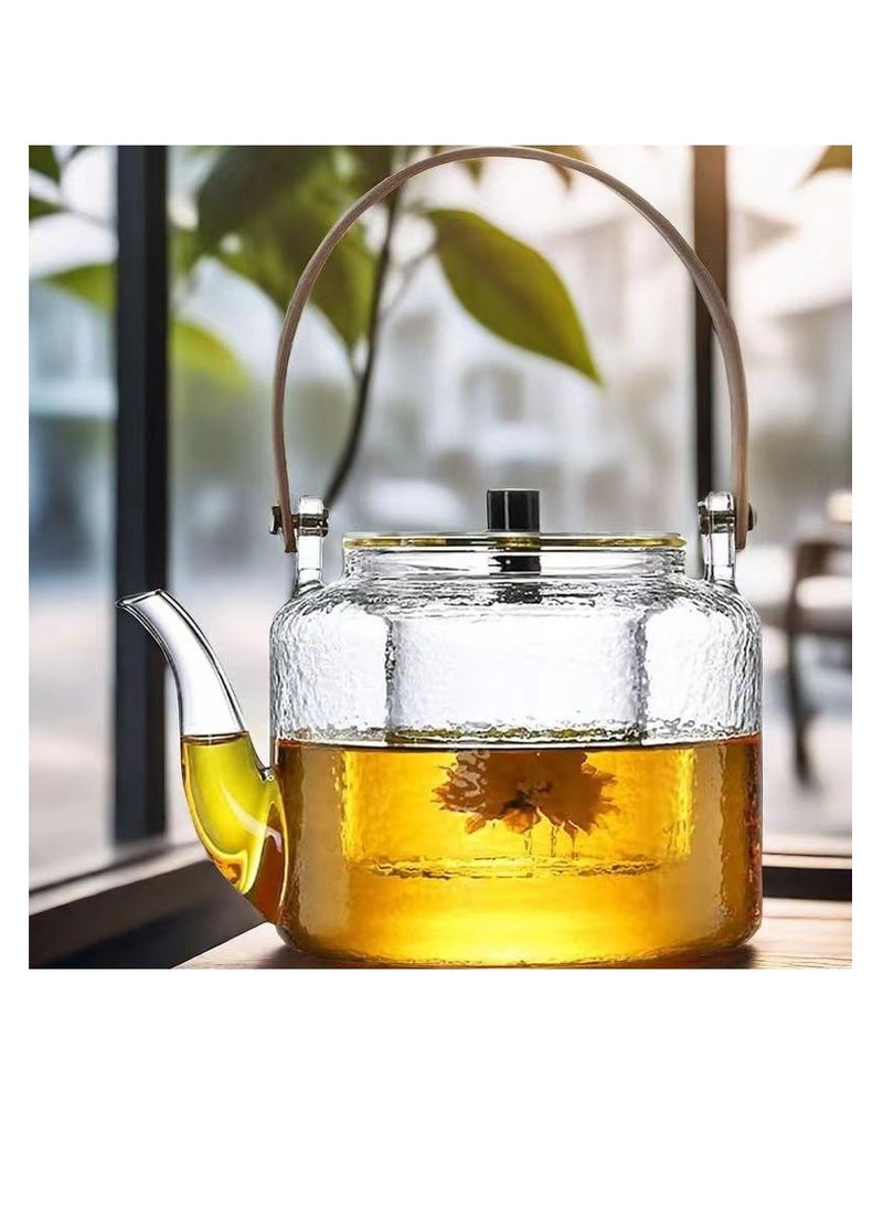 Glass Teapot Heat Resistant Borosilicate Glass Tea Pot Large Capacity Tea Kettle with Removable Strainer for Home Office Blooming & Loose Leaf Teapots Stovetop & Microwave Safe