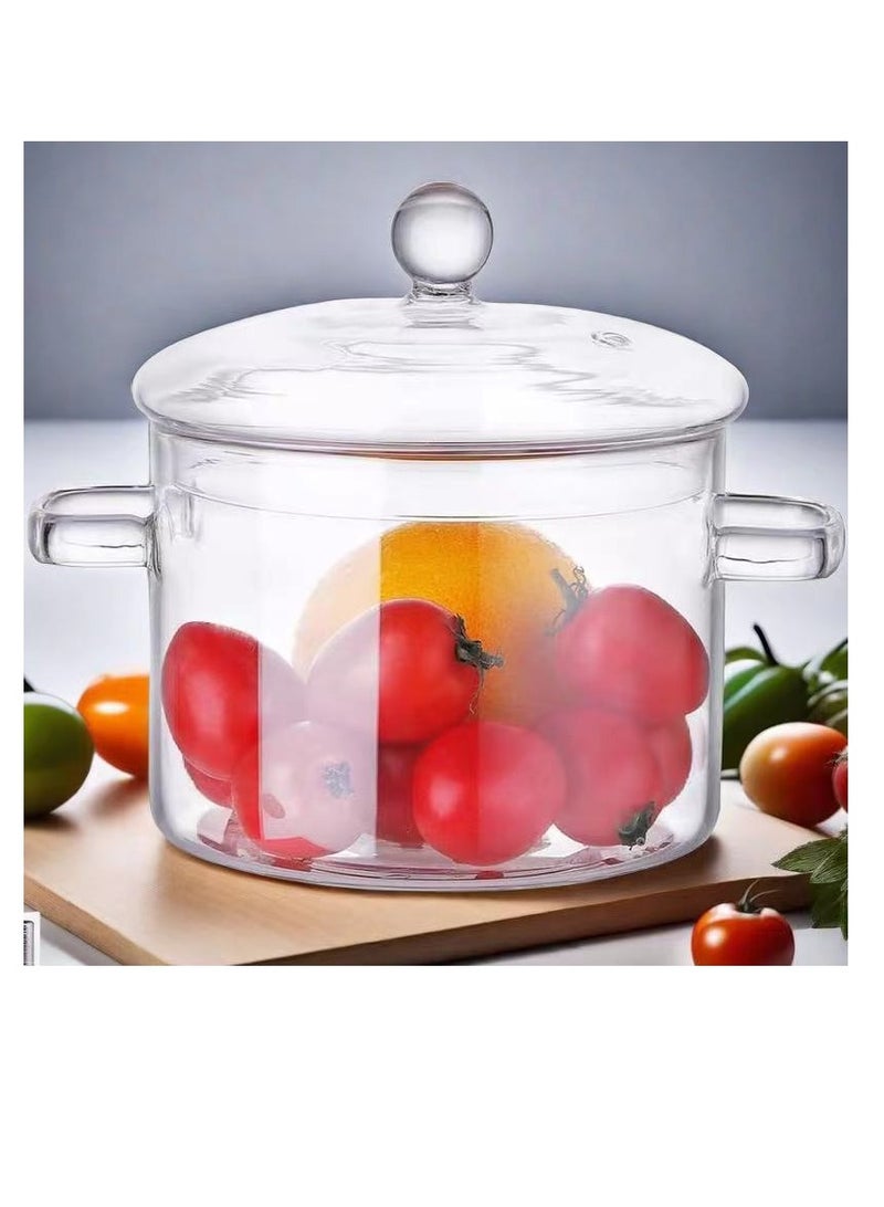 Glass Saucepan 1500ML Glass Cooking Pot Thick Borosilicate Glass Pot with Cover Heat Resistant and Stovetop Safe for Pasta Noodle Soup Milk (Transparent)