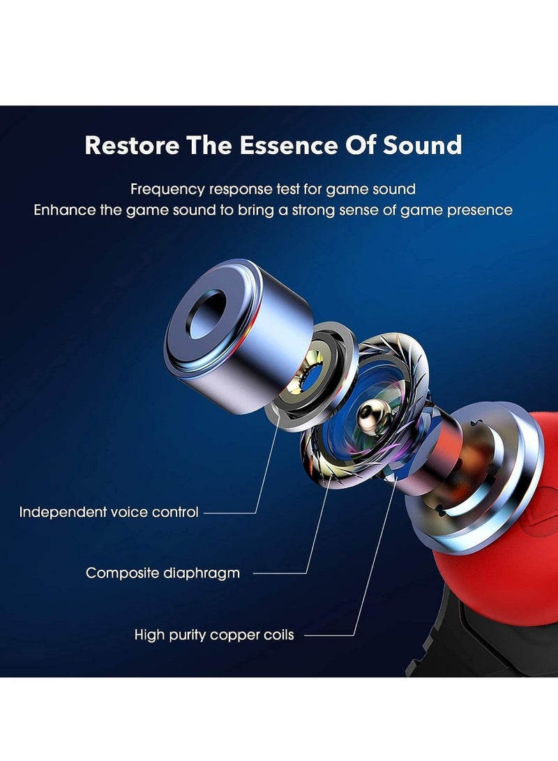 Gaming Earbuds with Microphone, Stereo Wired Headphones for Computer Gamer in-Ear Detachable Mic PS 5 Video Game E-Sport Earphone 3.5mm Jack Red