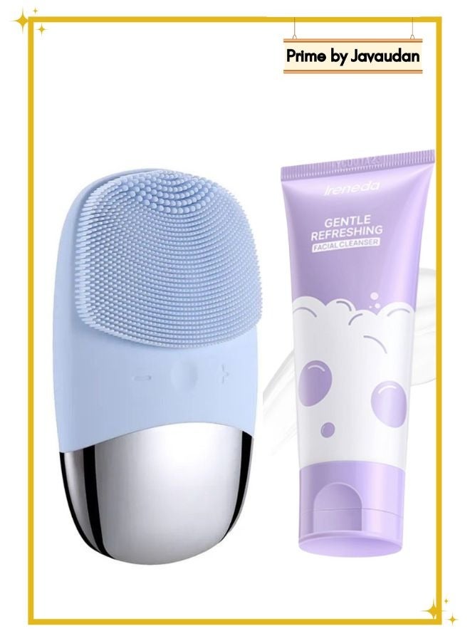 Sonic Facial Cleansing Brush, Soft Silicone Face Brush, Waterproof Electric Facial Cleansing Brush, Face Massager, Fit for All Skin Exfoliation,  + Focallure Ireneda Refreshing Facial Cleanser- 60g