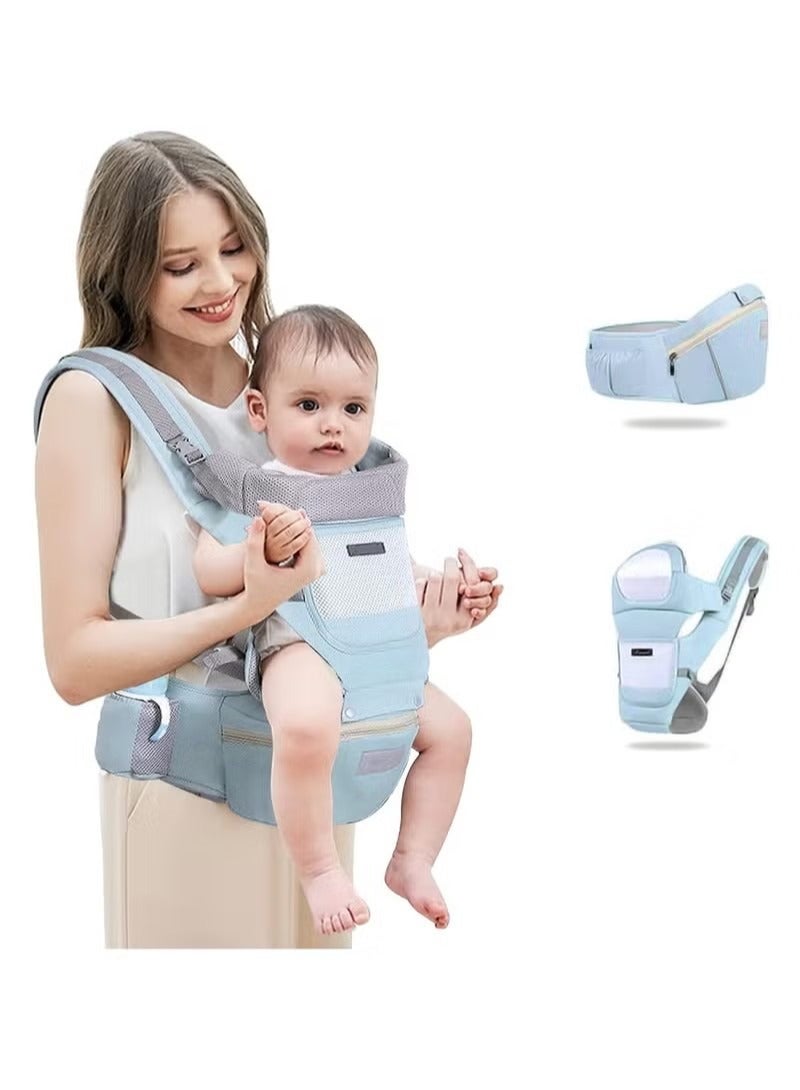 Baby Carrier, DMG 6-in-1 Multifunction Baby Strap, Adjustable Removable Baby Holder Backpack, Baby Hip Seat, 0-36 Months, Newborn to Toddler, (Light Blue)