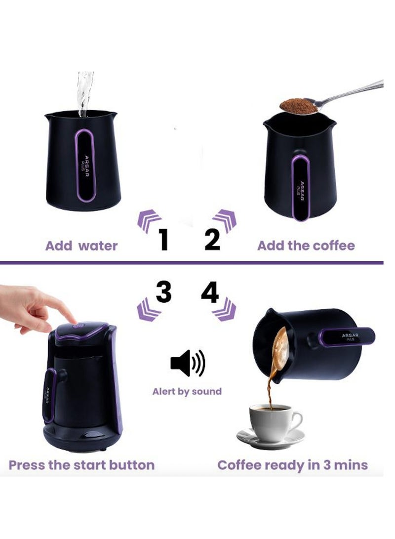 Automatic Turkish Coffee Maker Machine 1 to 5 Cups 500ML , 600W Hıgh Power , Distinctive Purple colour