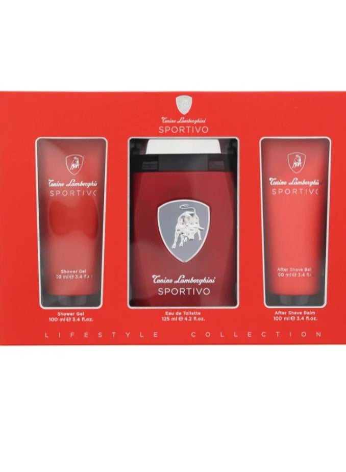 Tonino Lamborghini Sportivo Eau De Toilette 3 Piece Gift Set for Men 125ml