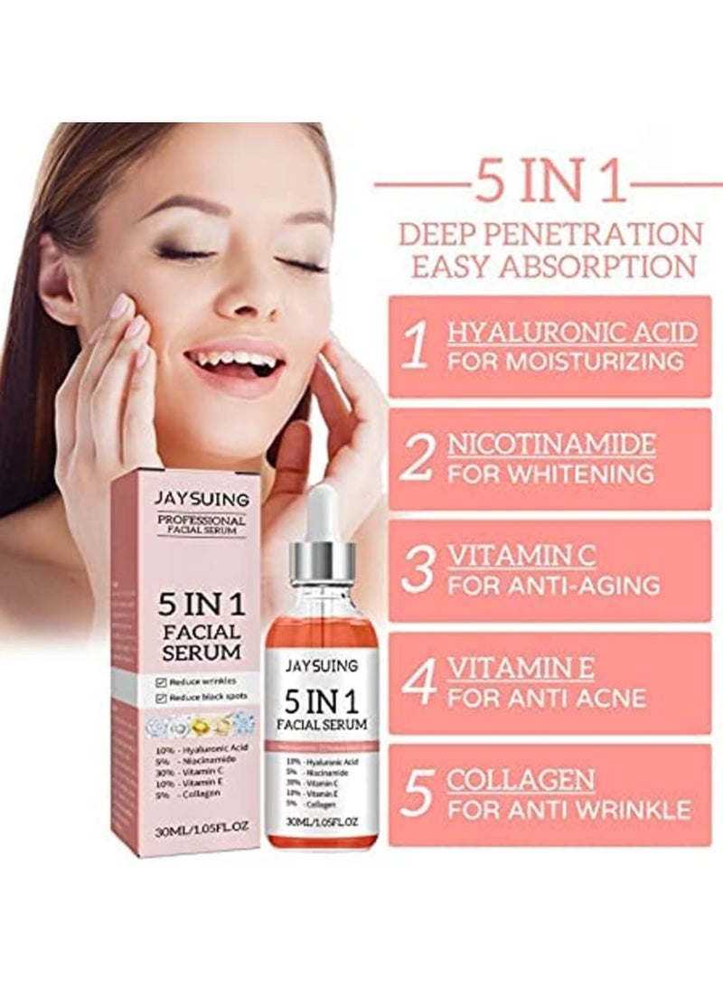 5 in 1Facial Serum – Anti Aging Face Serum with Vitamin C, Hyaluronic Acid, Vitamin E Pack Of 2