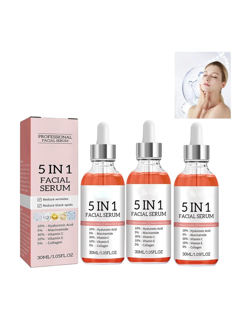 5 in 1Facial Serum – Anti Aging Face Serum with Vitamin C, Hyaluronic Acid, Vitamin E Pack Of 3