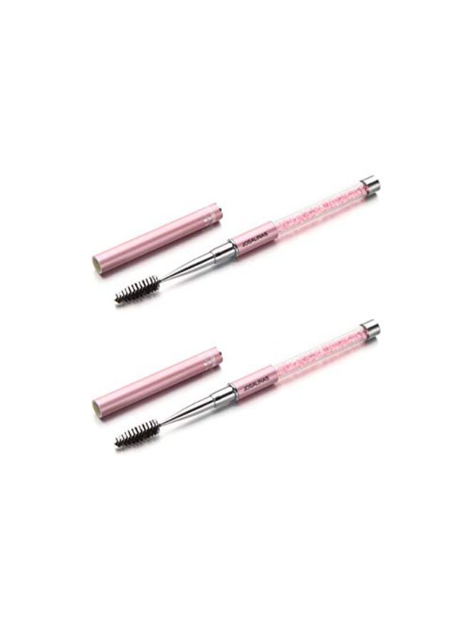 2Pcs Mascara Brushes Eyebrow Eyelash Brushes Mascara Wands Applicators Eye Brushes Portable Cosmetic Brushes With Cap For Travel, Pink