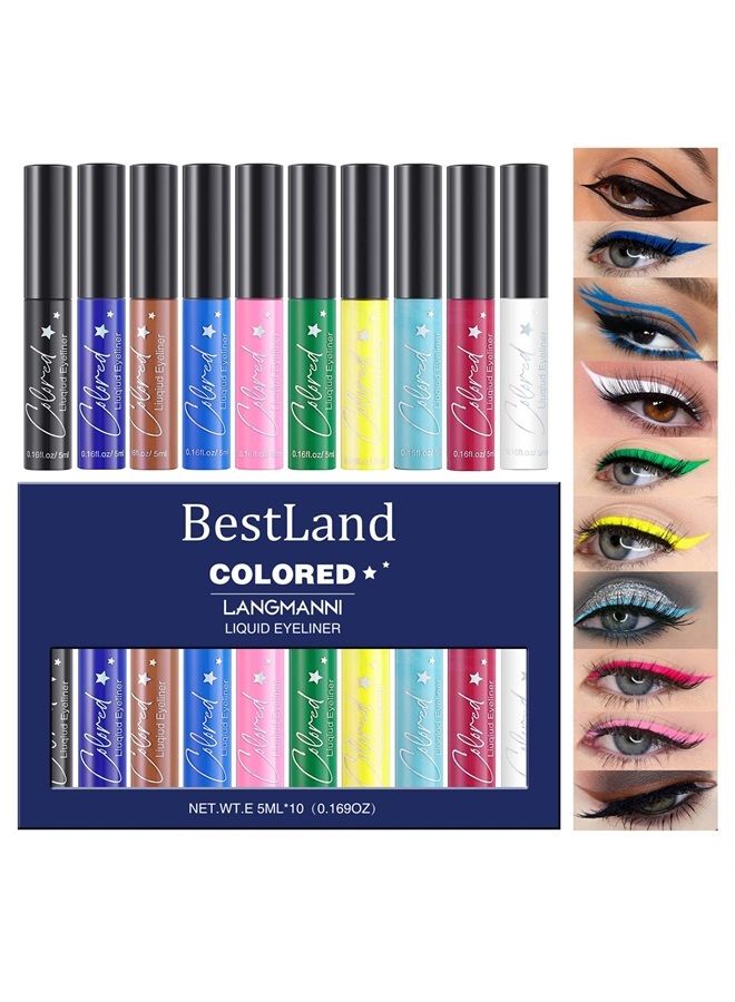 10 Colors Liquid Matte Eyeliner White Black Blue Brown Colored Eyeliner Liquid Liner Waterproof Bright Colorful Rainbow Eyeliner Pencil Quick Dry Eyes Makeup Kit (Matte Eyeliner)