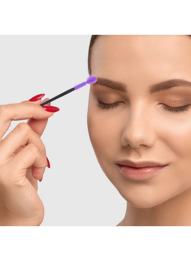 50Pcs Disposable Silicone Eyelash Mascara Wands Brushes Cosmetic Eyelash Extension Applicators Professional Makeup Tool Set (Purple)