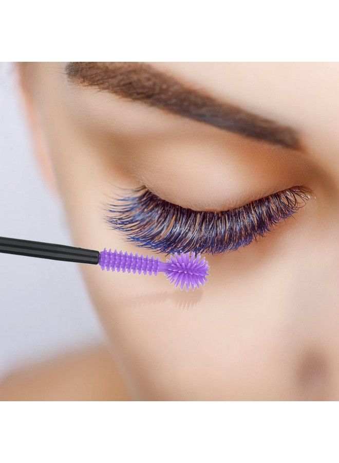 50Pcs Disposable Silicone Eyelash Mascara Wands Brushes Cosmetic Eyelash Extension Applicators Professional Makeup Tool Set (Purple)