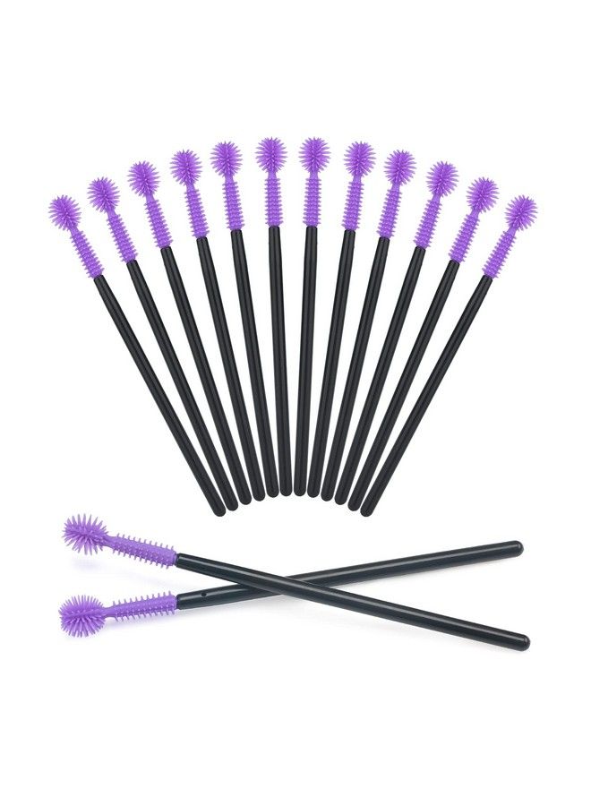 50Pcs Disposable Silicone Eyelash Mascara Wands Brushes Cosmetic Eyelash Extension Applicators Professional Makeup Tool Set (Purple)