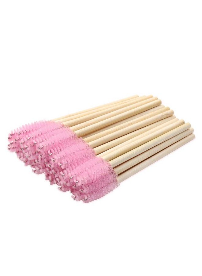 100 Pack Eyelash Mascara Wands Disposable Ecofriendly Bamboo Handle Makeup Brushes Eye Lash Extension Tool Kit Pink