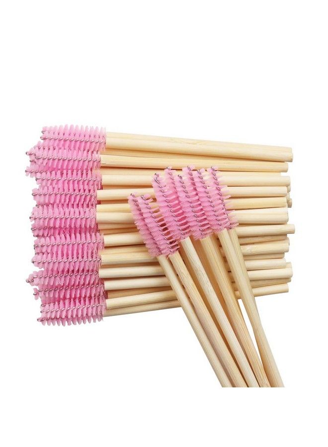 100 Pack Eyelash Mascara Wands Disposable Ecofriendly Bamboo Handle Makeup Brushes Eye Lash Extension Tool Kit Pink