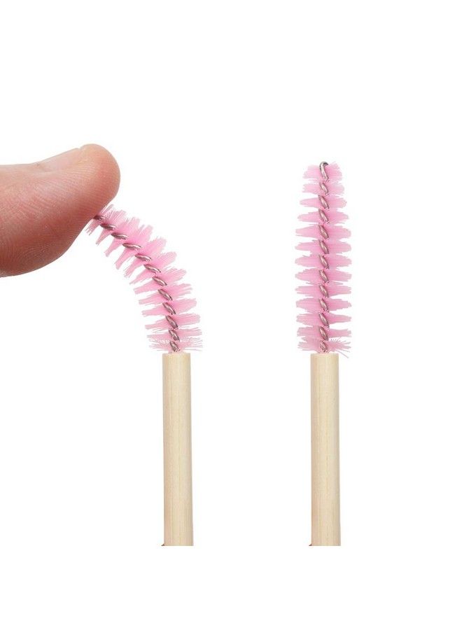 100 Pack Eyelash Mascara Wands Disposable Ecofriendly Bamboo Handle Makeup Brushes Eye Lash Extension Tool Kit Pink