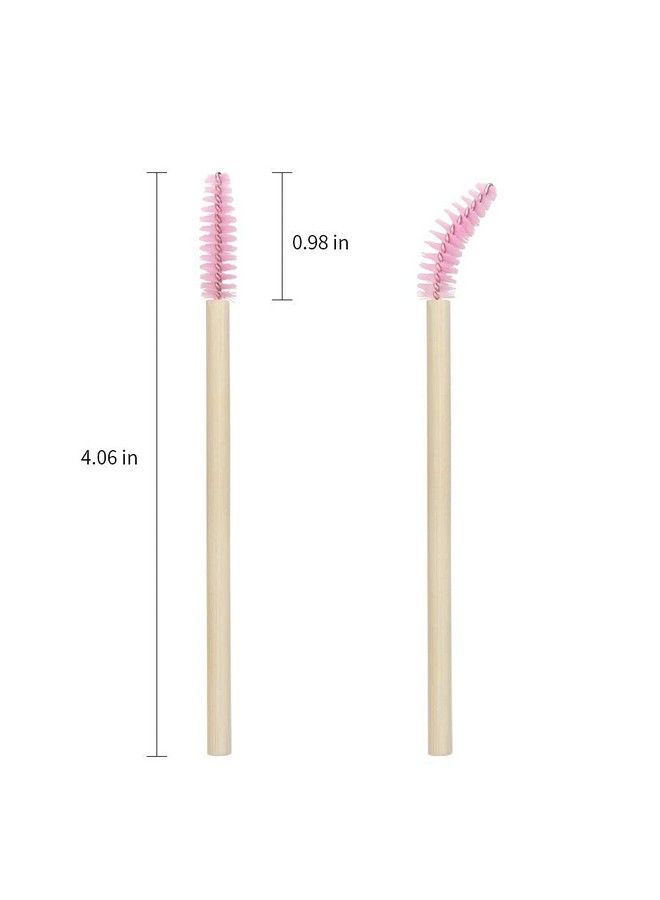 100 Pack Eyelash Mascara Wands Disposable Ecofriendly Bamboo Handle Makeup Brushes Eye Lash Extension Tool Kit Pink