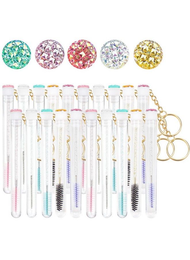 20 Sets Mascara Wand Tube Set Diamond Key Chain Tube Empty Mascara Brushes Eyelash Spoolies Brush Makeup Tool Applicator (Mixed 5 Color)