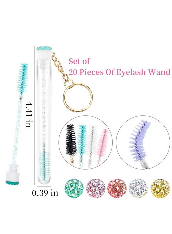 20 Sets Mascara Wand Tube Set Diamond Key Chain Tube Empty Mascara Brushes Eyelash Spoolies Brush Makeup Tool Applicator (Mixed 5 Color)