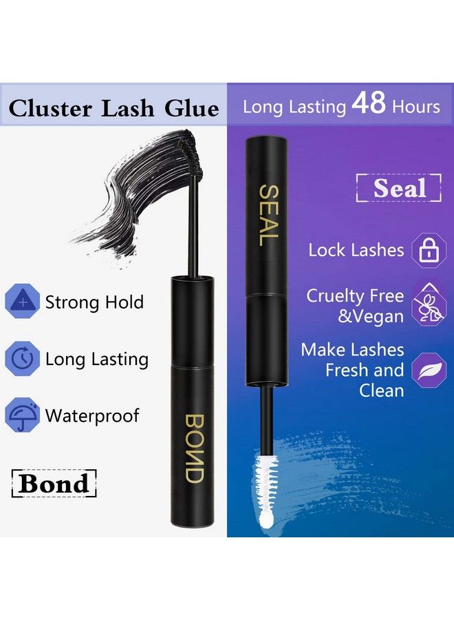 Lash Bond And Seal For Lash Clusters Strong Hold Eyelash Bond And Seal Lash Glue Long Lasting 48H Lash Cluster Glue For Diy Lash Extension Individual Lashes 2In1(5Ml Black Glue+5Ml Clear Seal)