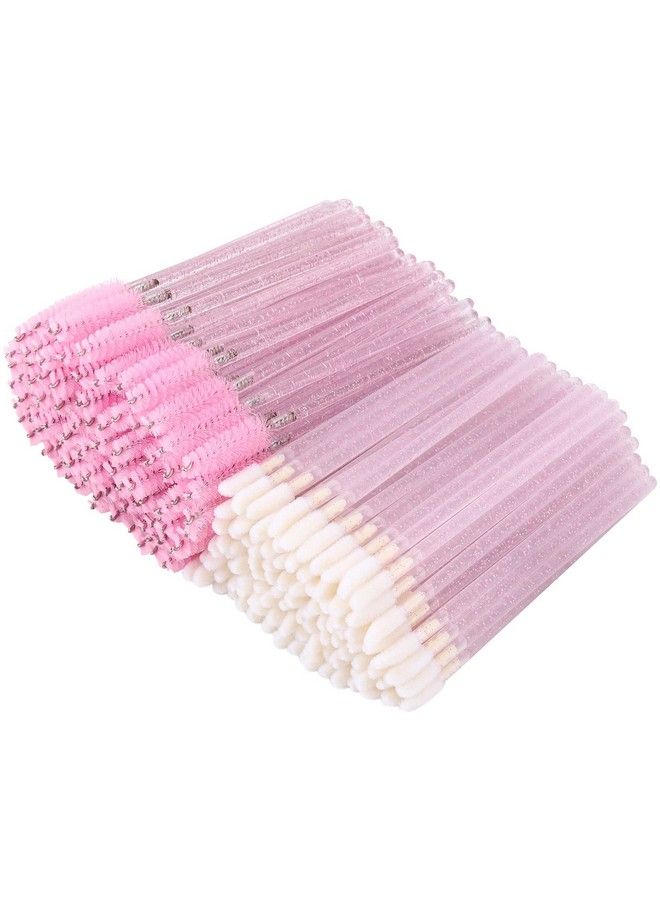 200 Disposable Mascara Wand And Lipstick Applicator Wands Crystal Lip Gloss Brush Lash Spoolies For Eyelash Extensions (Pink)