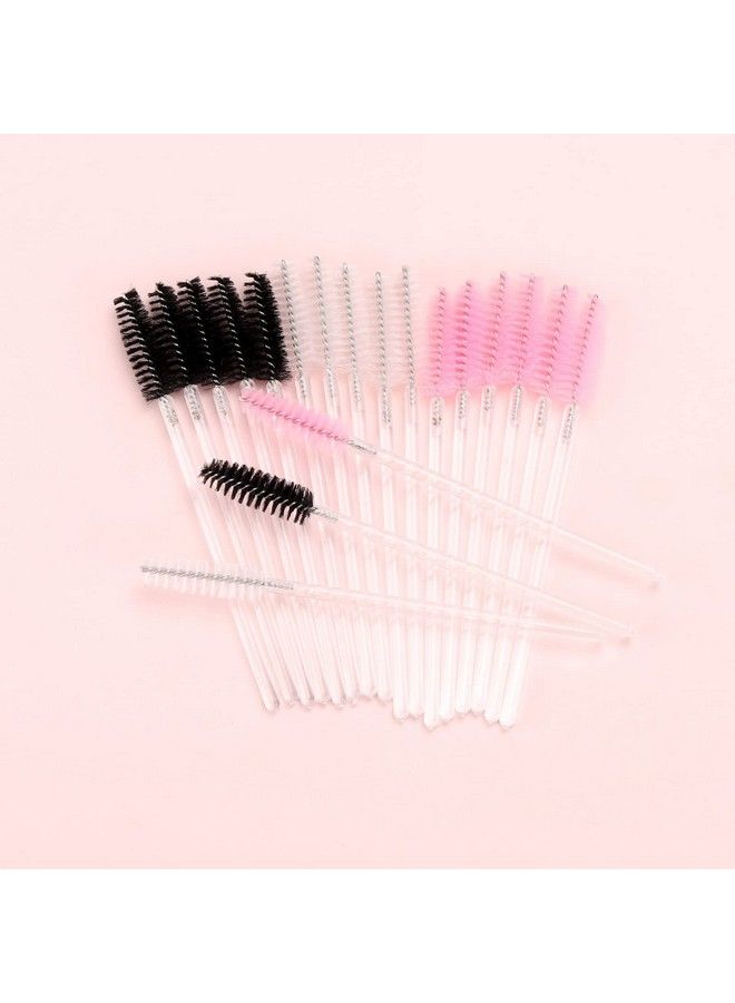 300 Pcs Disposable Black White Pink Spoolies Mascara Wand Eyelashes Brushes For Eyebrow Eye Lash Extension In Clear Stick