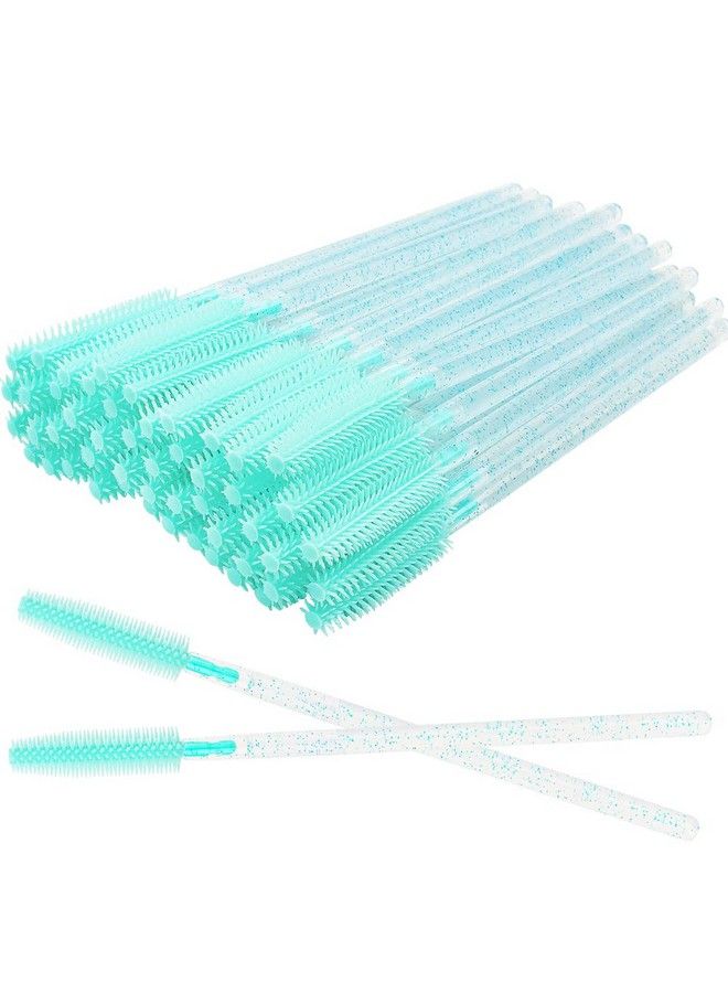 100 Pcs Silicone Mascara Wands Disposable Eyelash Brushes For Extensions Lash Applicators Makeup Tool Kit (Crystal Blue/Mint Green)