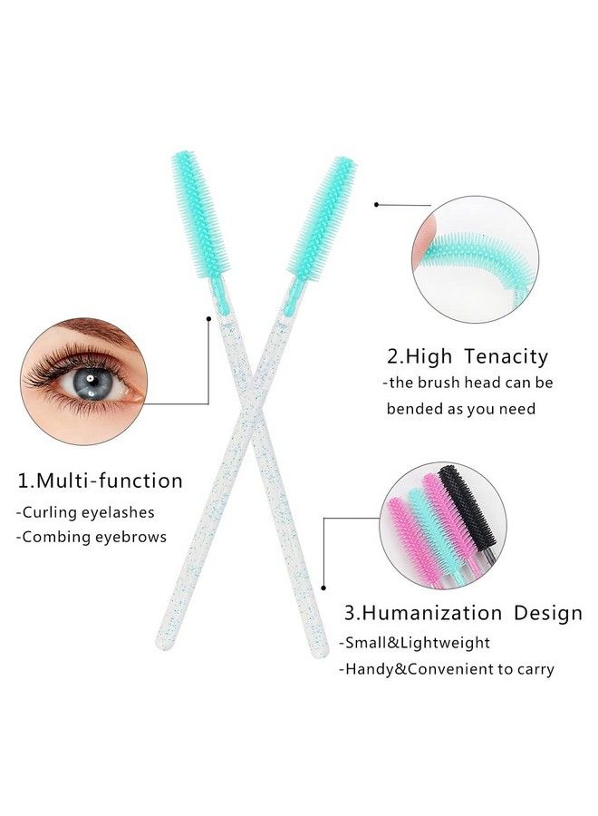 100 Pcs Silicone Mascara Wands Disposable Eyelash Brushes For Extensions Lash Applicators Makeup Tool Kit (Crystal Blue/Mint Green)