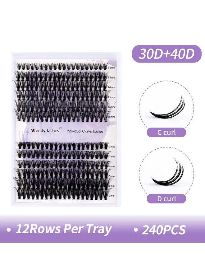 Individual Cluster Lashes 30D/40D Mixed Natural Eyelash Clusters C/D Curl 0.07Mm Matte Black Soft 1216Mm Mink Diy Individual Eyelashes Cluster Lashes Extension By Wendy Lashes (30/40Dd1216Mm Mixed)