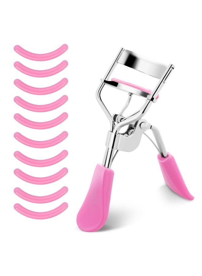 Lash Curler No Pinching Or Pulling Long Lasting Eyelash Curler Fit All Eye Shapes Professional Makeup Tool For Eyelashes With 10 Pieces Silicone Refill Pads (Pink)