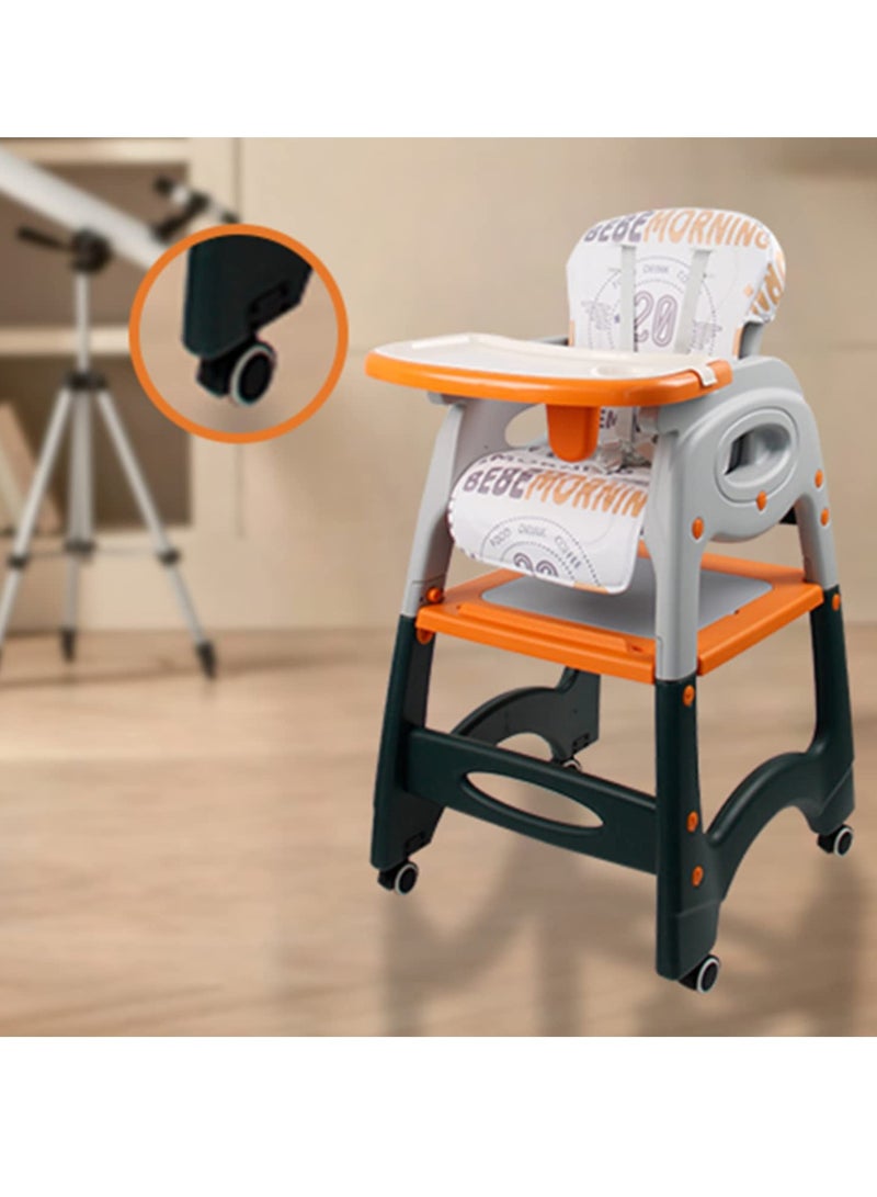 High Chair, Baby Chair For Feeding 4 In 1 Convertible You Can Use In Multiple Ways Footrest/Wheels Easily Moveable Baby Toddler Booster Seat with Tray Chair For Eating, Study, Lunch and More