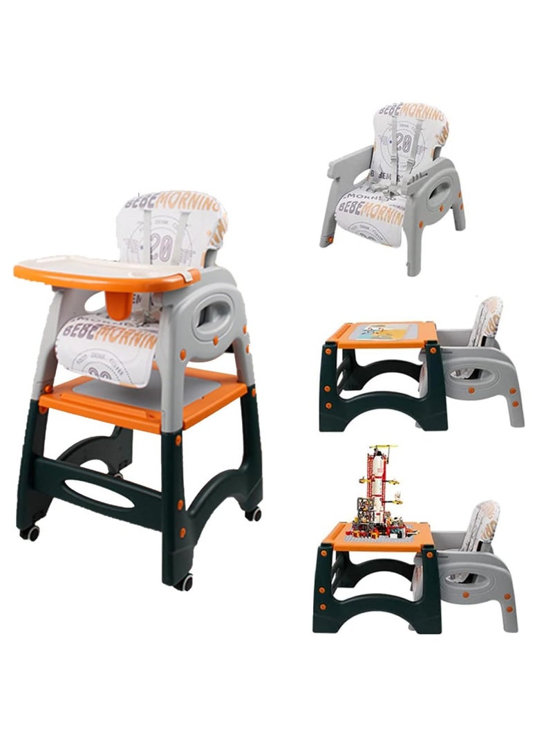 High Chair, Baby Chair For Feeding 4 In 1 Convertible You Can Use In Multiple Ways Footrest/Wheels Easily Moveable Baby Toddler Booster Seat with Tray Chair For Eating, Study, Lunch and More