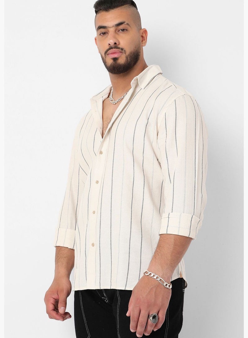 Striped Spread Collar Long Sleeve Shirt